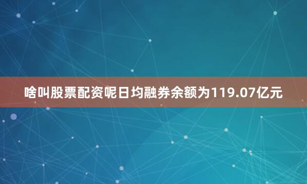 啥叫股票配资呢日均融券余额为119.07亿元